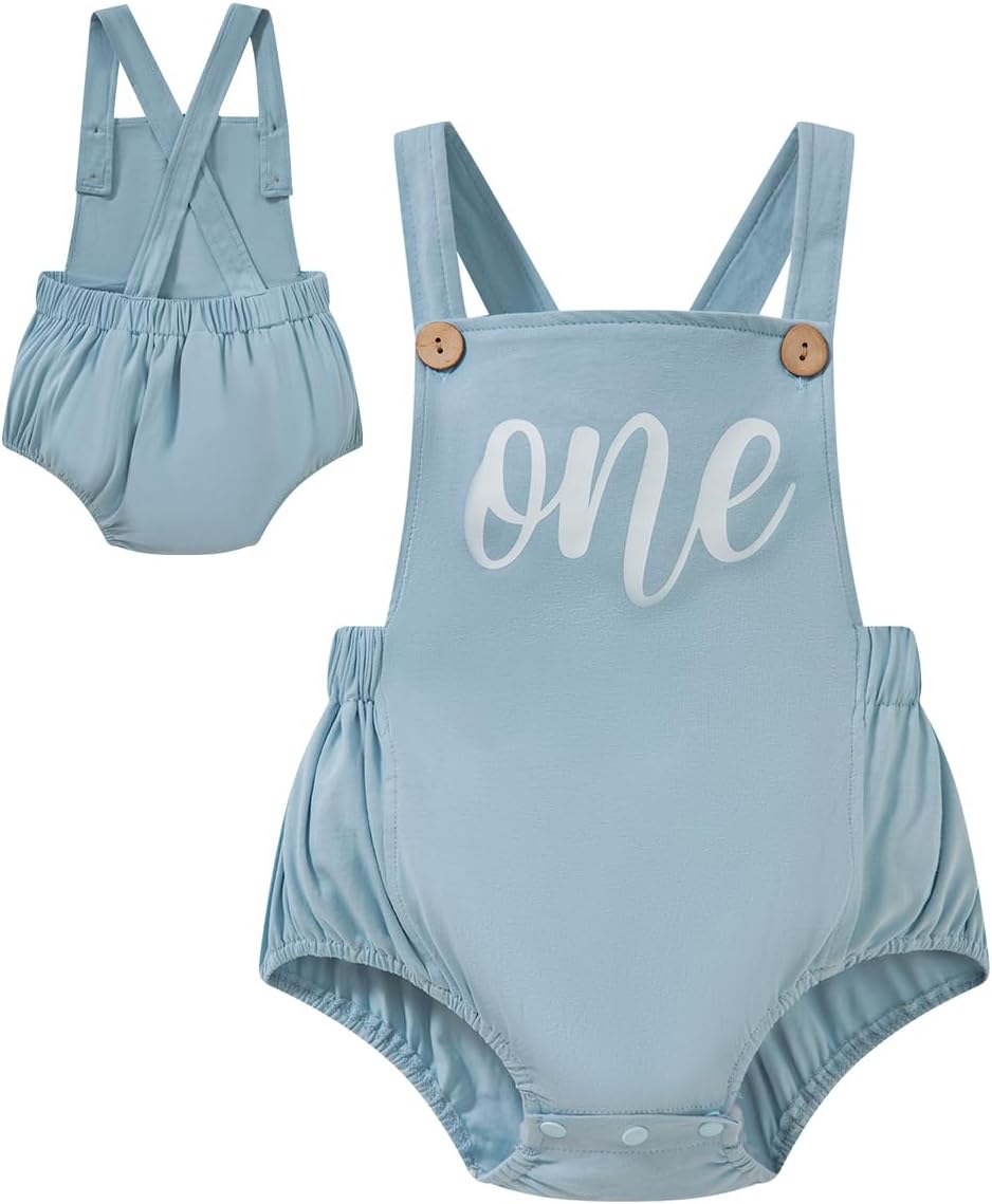Infant Baby Boys Girls Boho First Birthday Outfit Cake Smash Photo Shoot Backless Overalls Romper