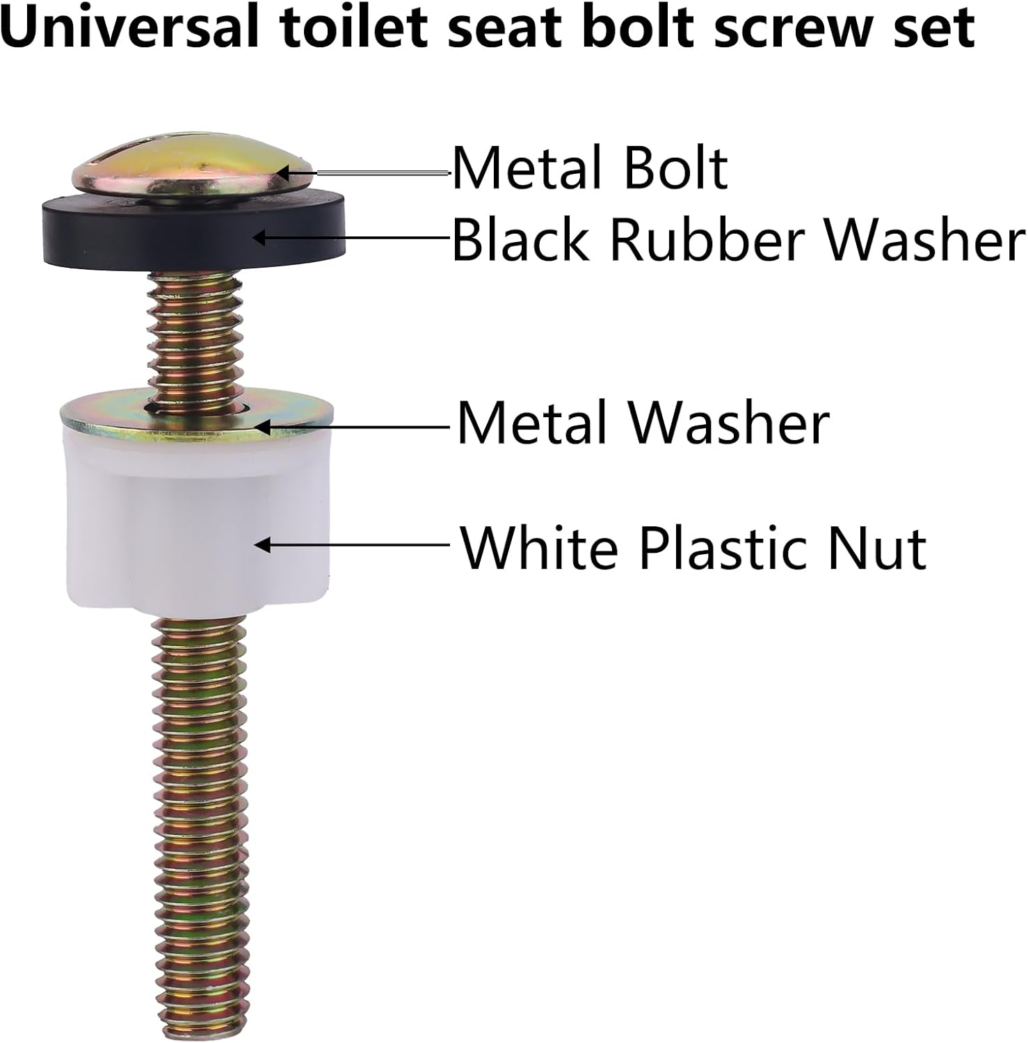 4pcs Toilet Seat Screws Replacement Kit, Heavy Duty Universal Top Mount Hinge Bolts Fixings Fittings Toilet Seat Fastener with Plastic Nuts Metal Rubber Washers Accessories Parts for Secure Fit