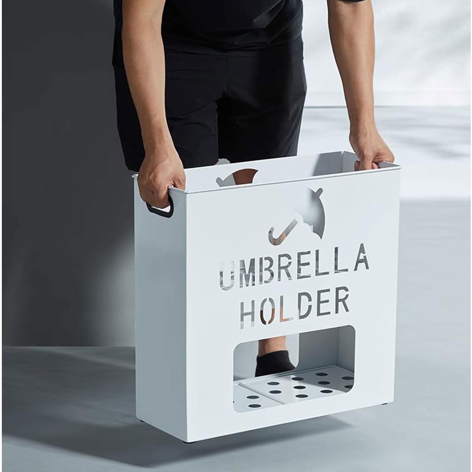 Metalen paraplubak, ijzeren huishoudelijke paraplu-organizer Regencollectie Parapluhouder Paraplurek voor kantoor Gang-rood (zwart