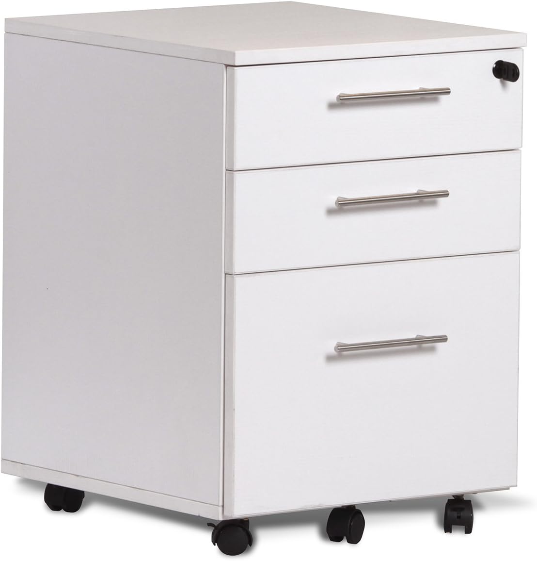 Unique Furniture 3 Drawer Mobile File Cabinet Pedestal, White