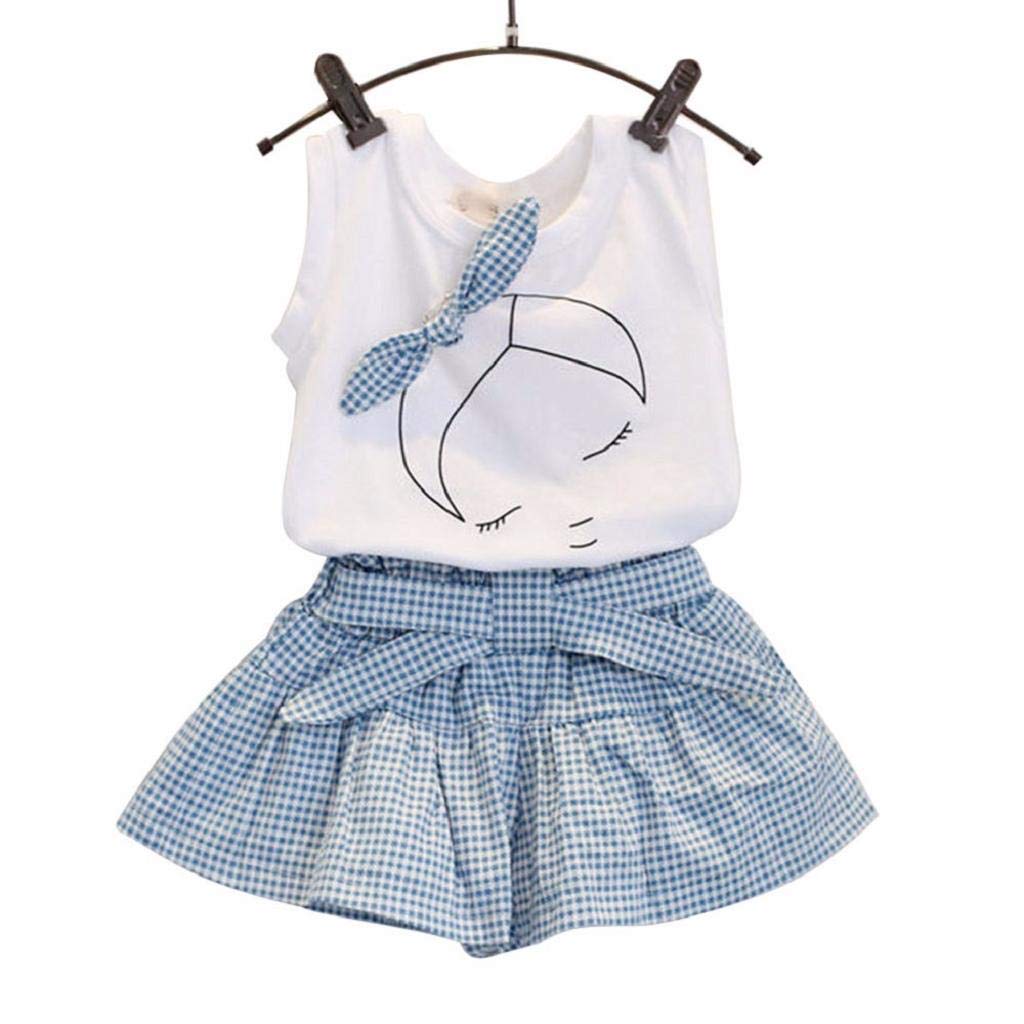 SHOBDW Mujer Ropa Bebe Niña Verano 2019 SHOBDW Tops+Pantalones Cortos Bow Camiseta a Cuadros Conjuntos Bebé Niña Ropa Bebé Niña Recién Nacida