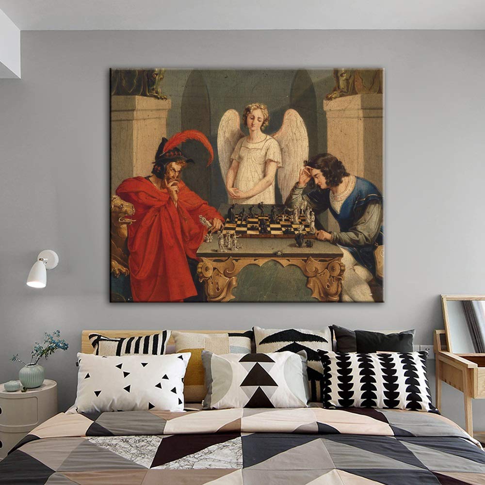 Dalykf Unframed Faust And Mephisto Playing Chess Wall Art Canvas Paintings Reproductions Famous Canvas Art Prints Wall Picture, For Living Room No Frame (Size : (11.8X15.7inch) 30X40cm)