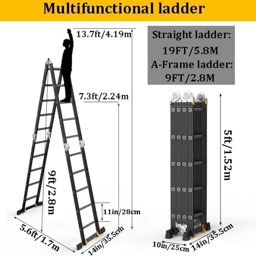Step Ladder Folding Ladder Aluminum Multipurpose Telescoping Ladders with Wheels Home Step Ladders Load 150kg/330lb Folding Ladder Telescopic Ladder(Size:4 * 5 Step)