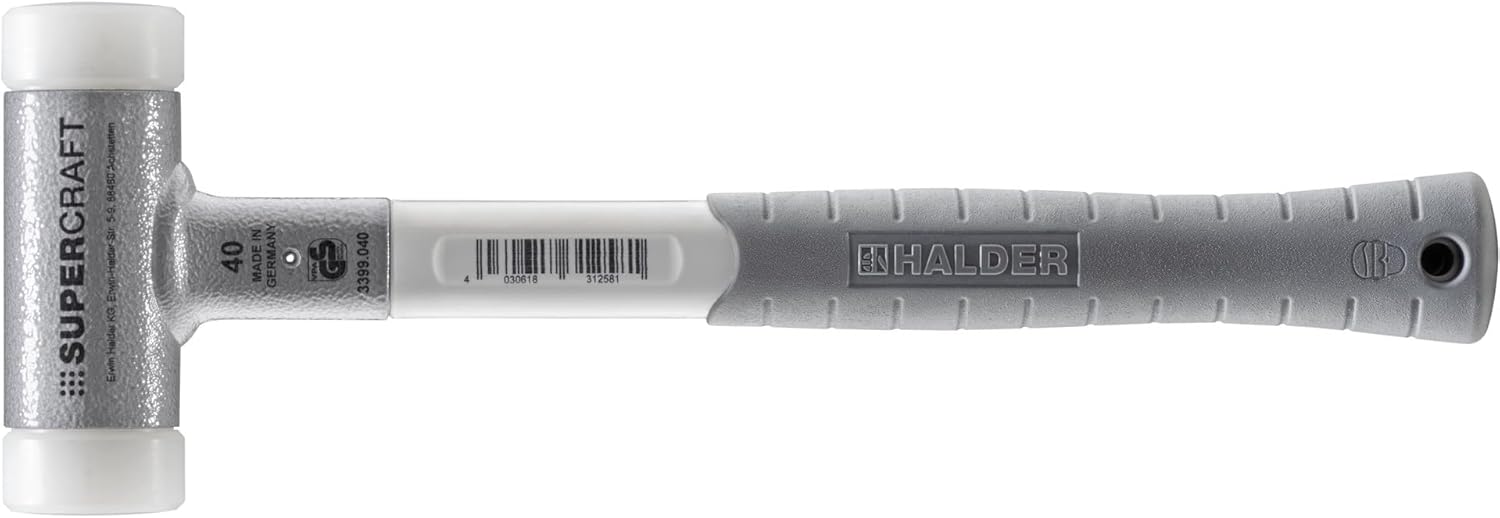 Halder SuperCraft Dead Blow Mallet, Non-Rebounding Hammer, Hard Nylon Inserts, Anti-Slip and Break-Proof 3 Component Handle, 40mm, 1.7 lbs.