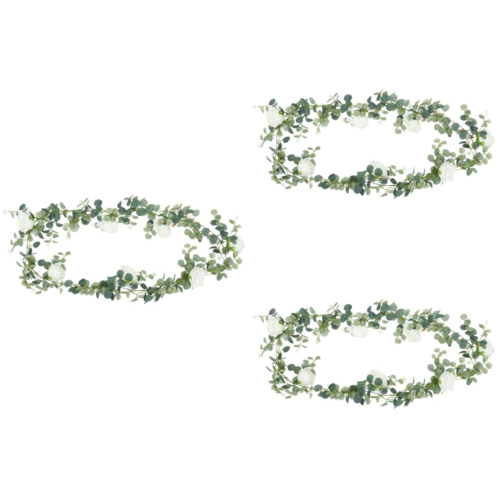 3stücke Künstliche Rattan Wanddekoration Mit Eukalyptusblättern Und Weißen Rosen Hängender Vines Girlande Für Hochzeiten Partys Und Dekorationen Jedem