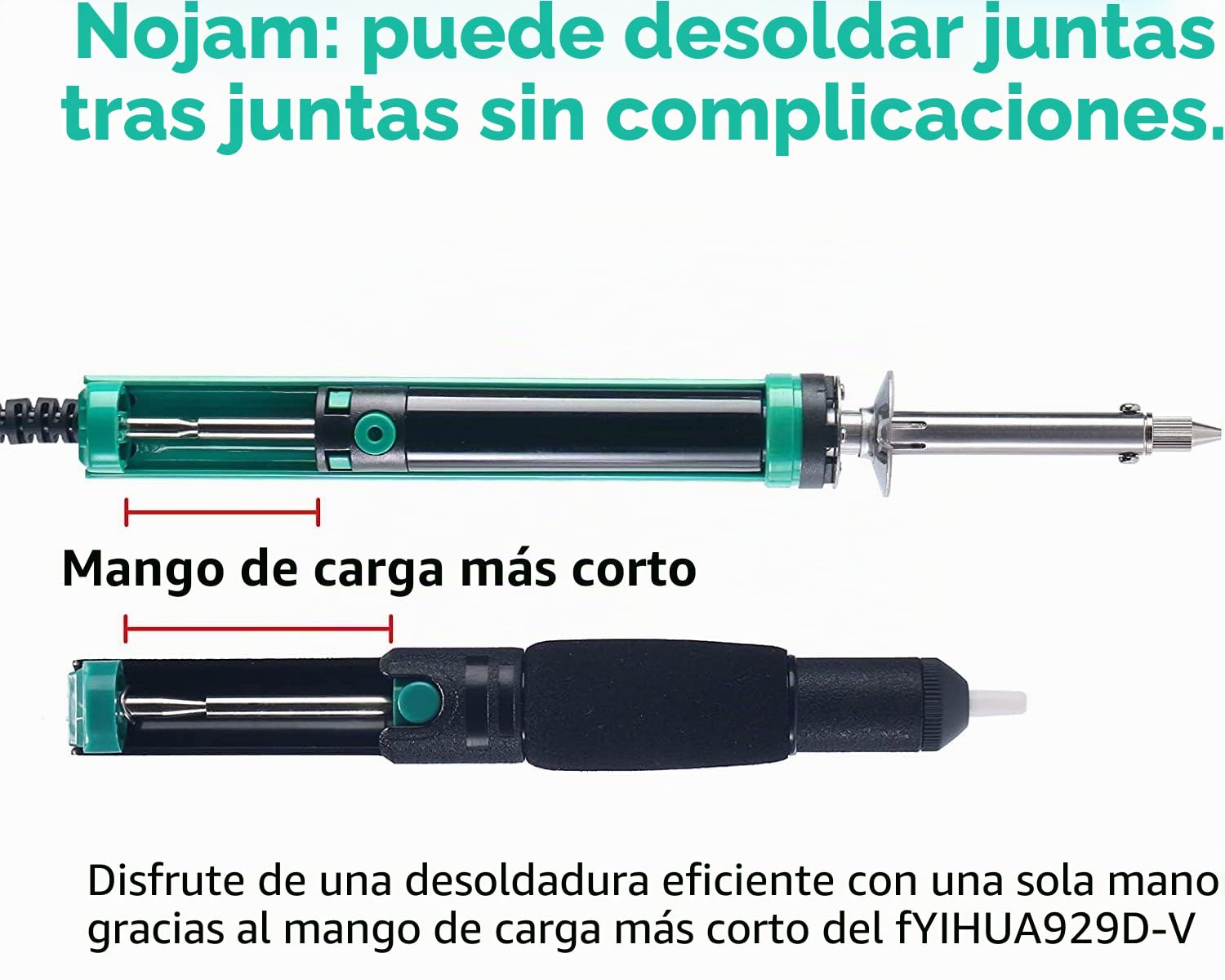YIHUA 929D-V Bomba desoldadora de ventosa de soldadura por vacío eléctrica con mango de carga más corto y boquillas para desoldar 1.0 mm 1.2 mm 2.0 mm para desoldar por orificio pasante