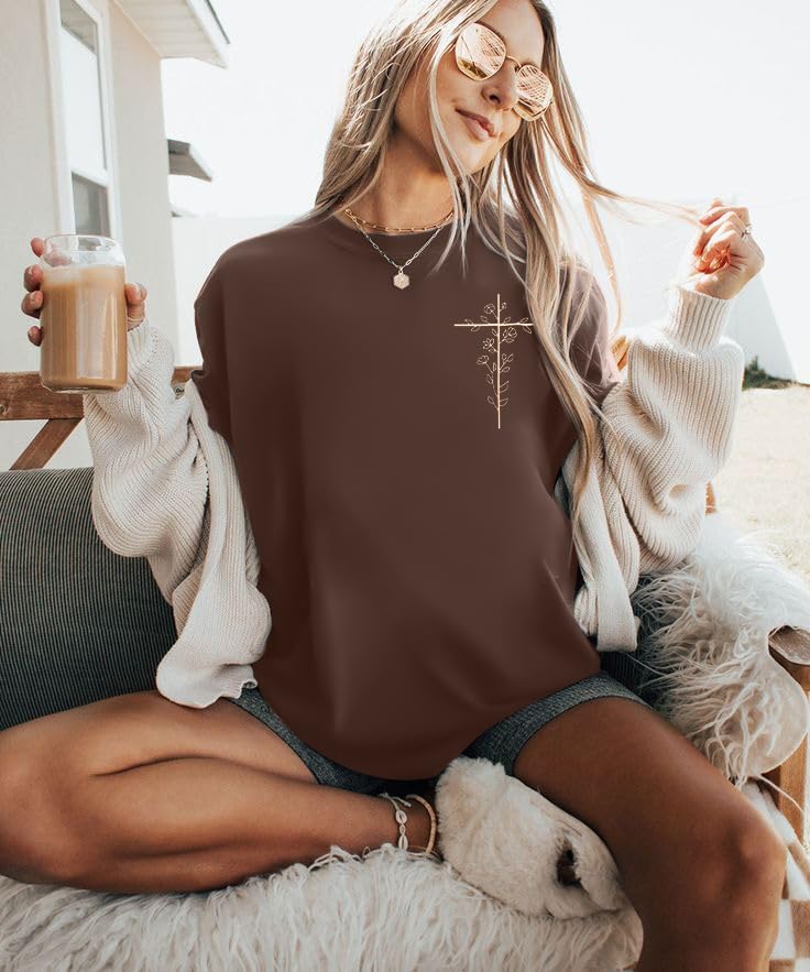 Christian Shirts for Women Oversized Jesus Shirt Religious Faith Tshirts Inspirational Graphic Tees Short Sleeve Top - Image 2