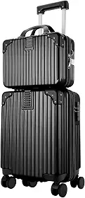 Mala de Bordo 10kg com frasqueira de viagem feminina Bagagem de Mão Expansivel Aprovada ANAC com 4 Rodízios removíveis 360° Cadeado AntiFurto TSA Mala de Viagem com zíper à prova de explosão preto