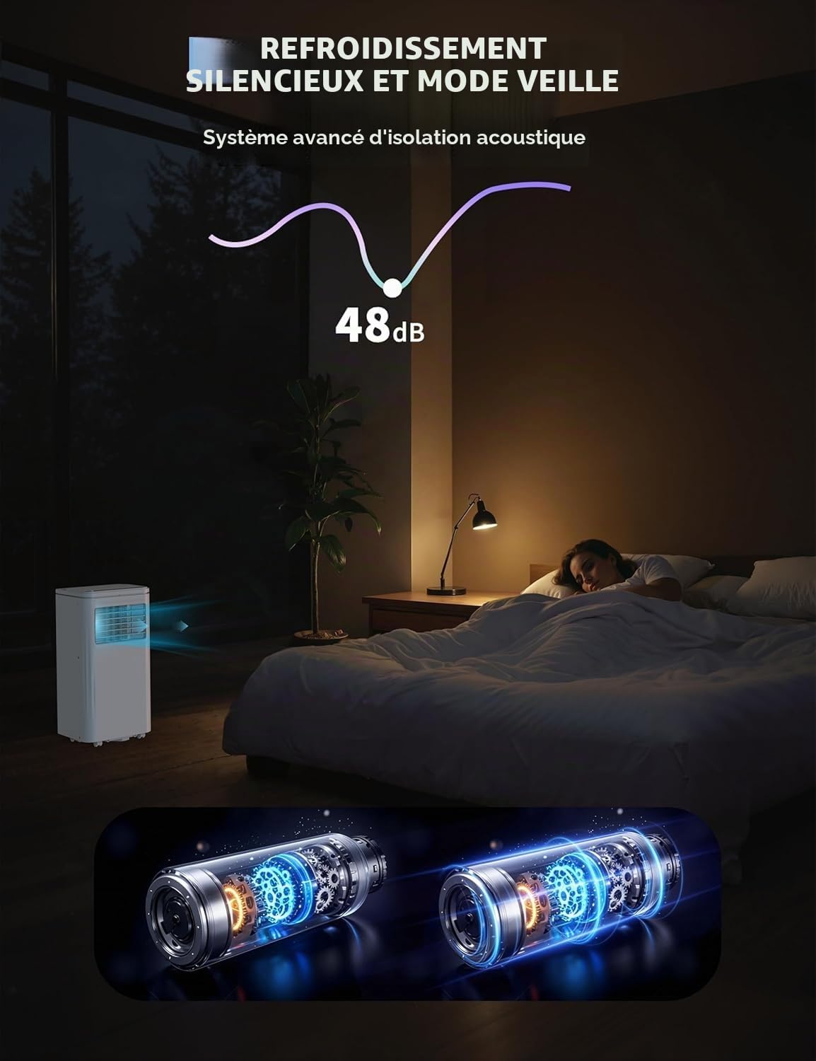 Garvee Unité AC 8000 BTU 3 en 1 Climatiseur portable avec refroidissement, déshumidificateur et ventilateur pour pièces jusqu'à 350 mètres carrés, télécommande, mode