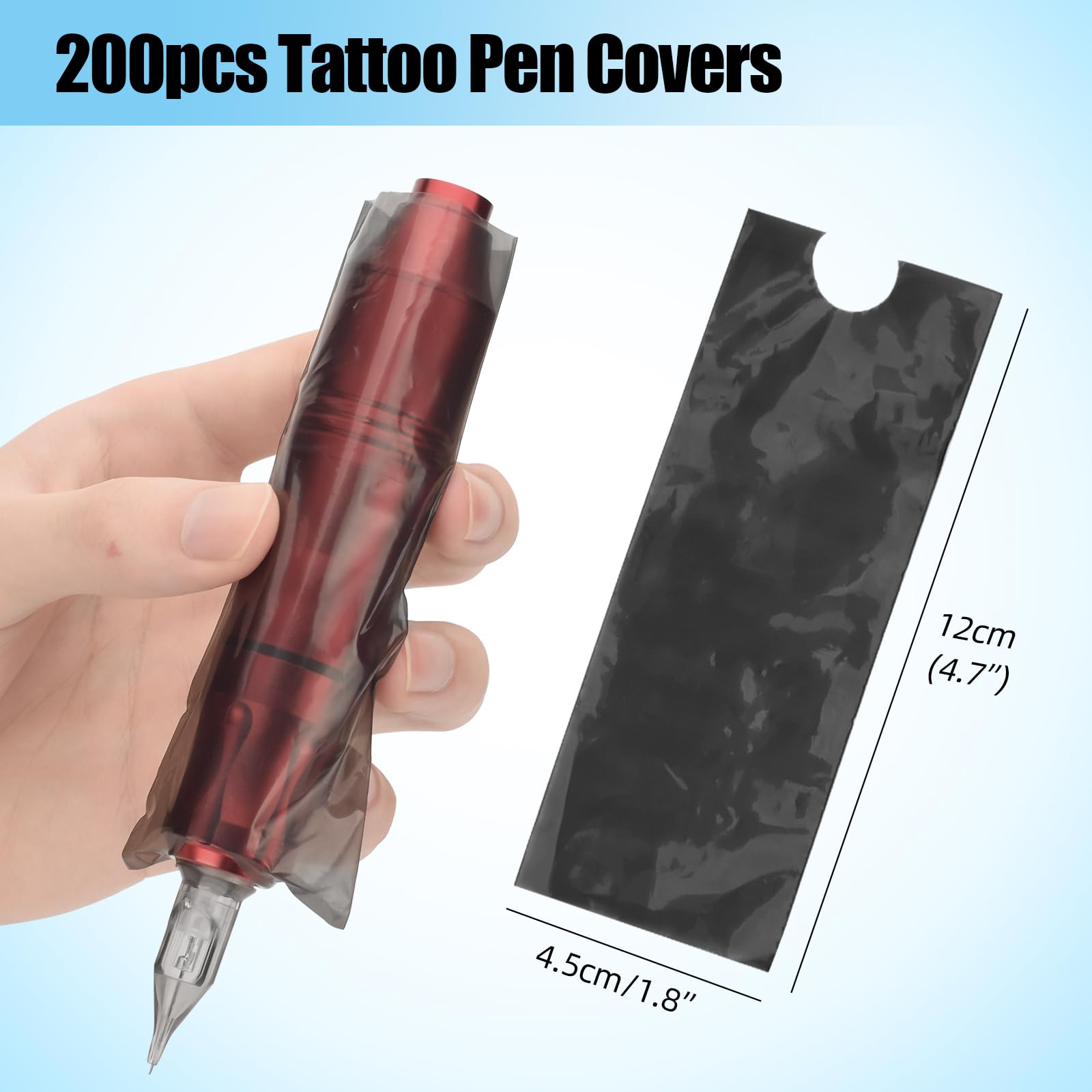 200pcs Tattoo Machine Covers with 4pcs Tattoo Grip Wrap and Tattoo Pen Holder Tattoo Grip Tape Set Tattoo Supplies (200pcs Black Tattoo Pen Bags)