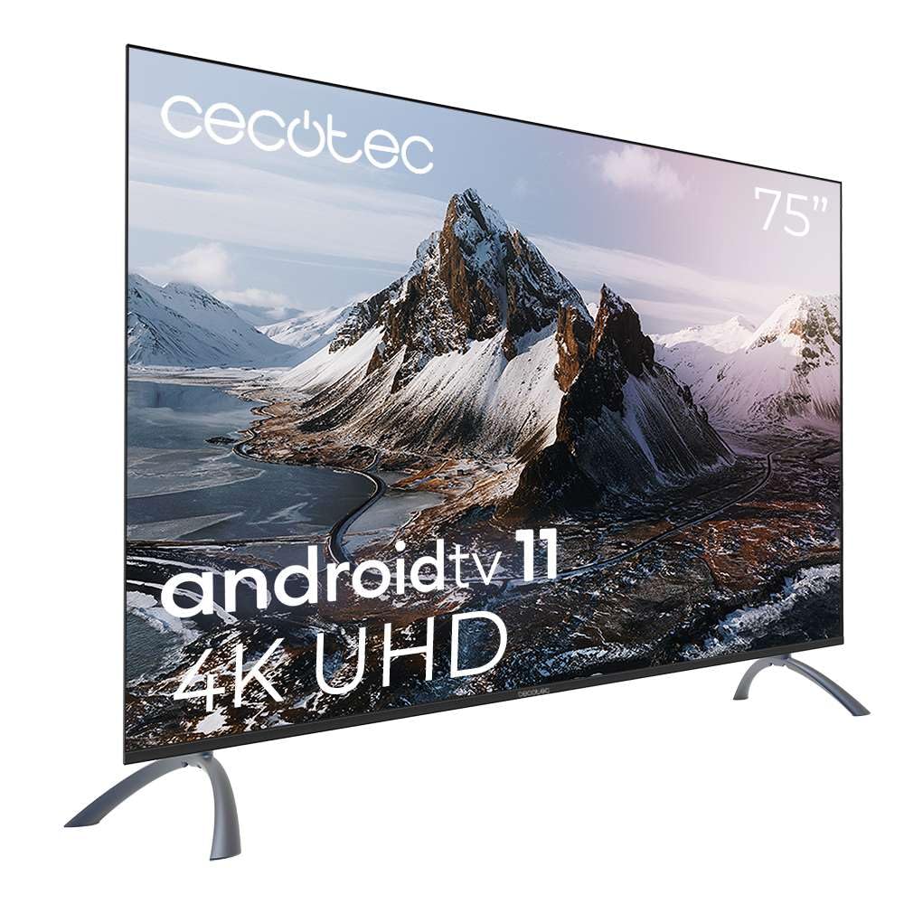 Cecotec LED-Fernseher 75" Smart TV A3-Serie ALU30075S, 4K UHD, Android TV 11, Rahmenlos, Google Assistant und Chromecast, Dolby Vision & Atmos, HDR10, HBBTV, 2023