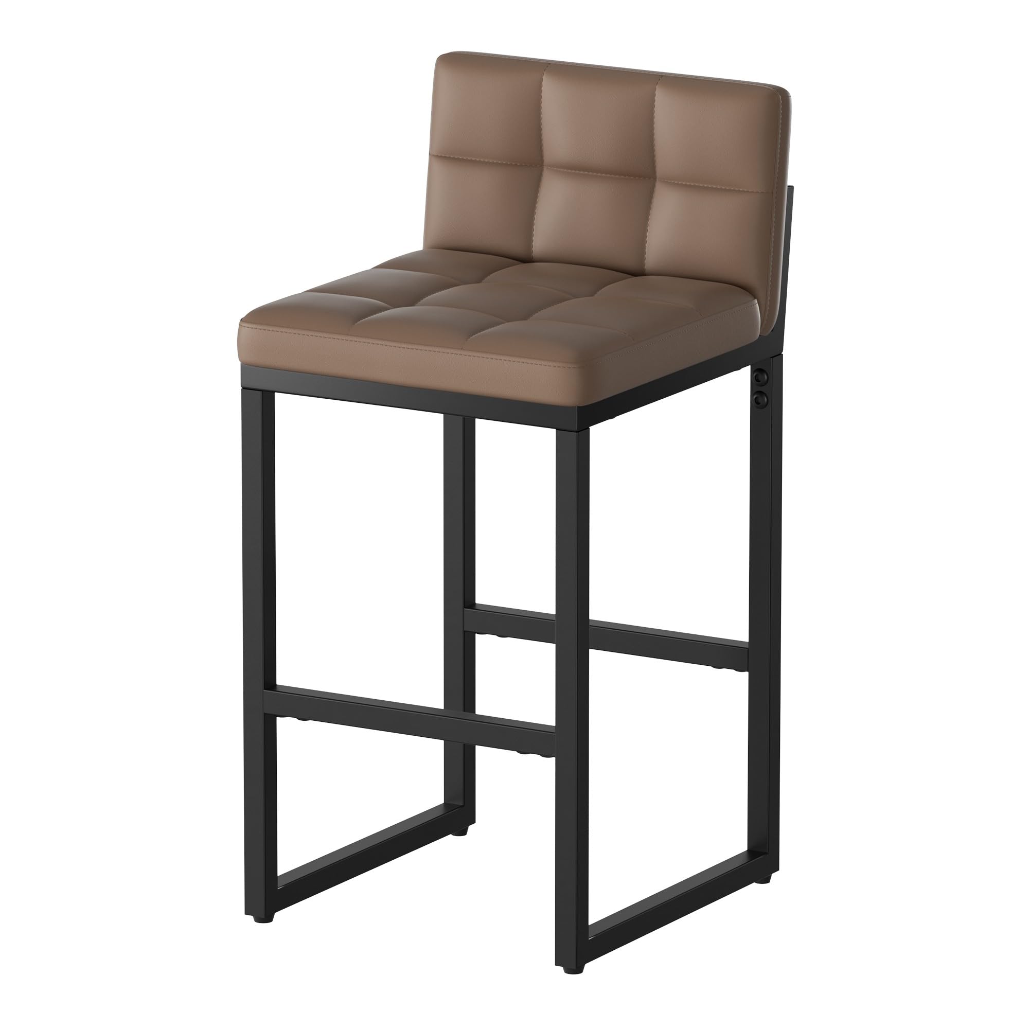 YUUIJOAA 66cm Bar Stools Set of 1, Modern Faux Leather Counter Height Bar Stools with Low Back and Footrest, Sturdy Thickened Metal Leg, Upholstered Kitchen bar Chairs for Island, Brown