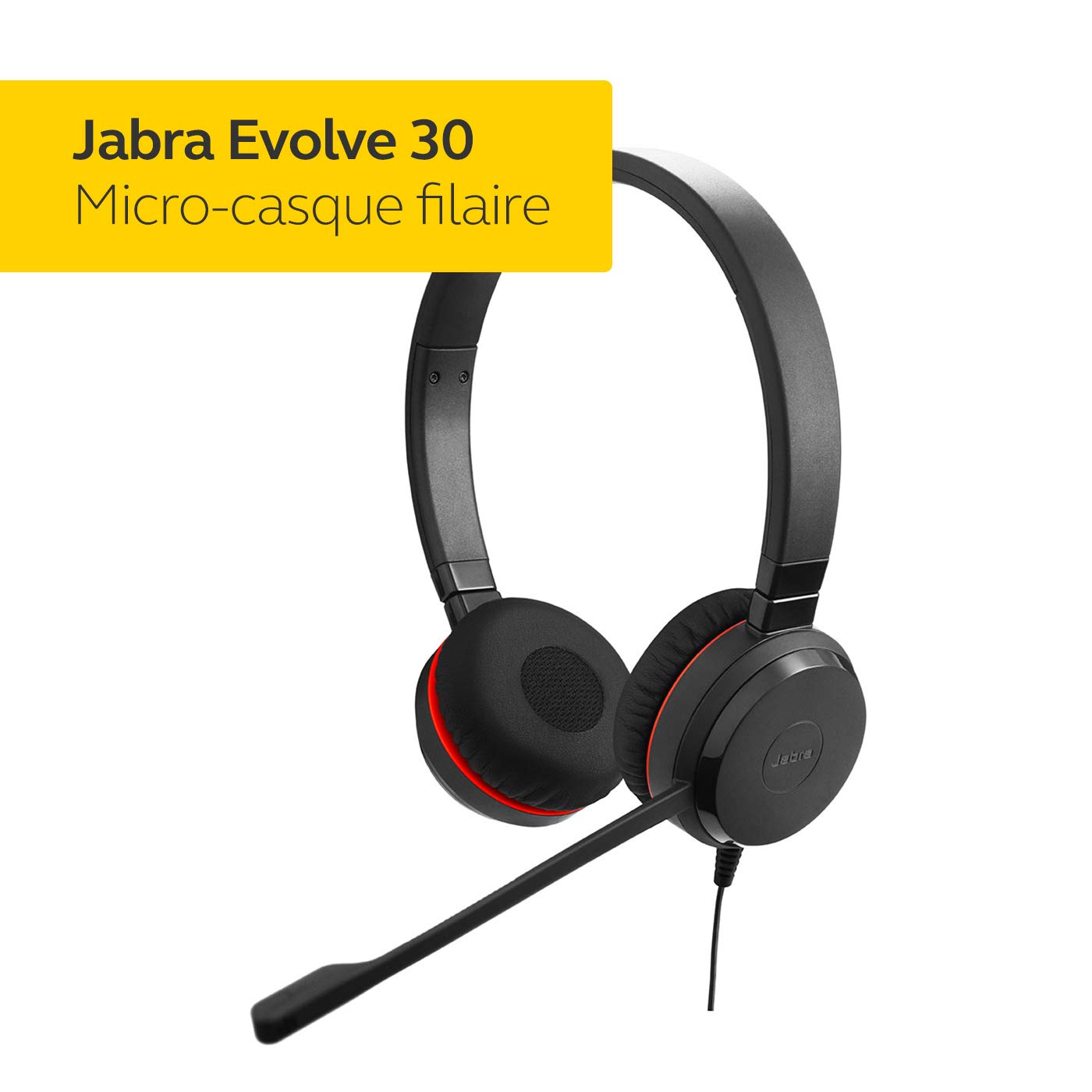 Jabra Evolve 30 MS Casque Stereo - Casque certifié Microsoft VoIP Softphone avec annulation passive du bruit - Câble USB avec contrôleur - Noir