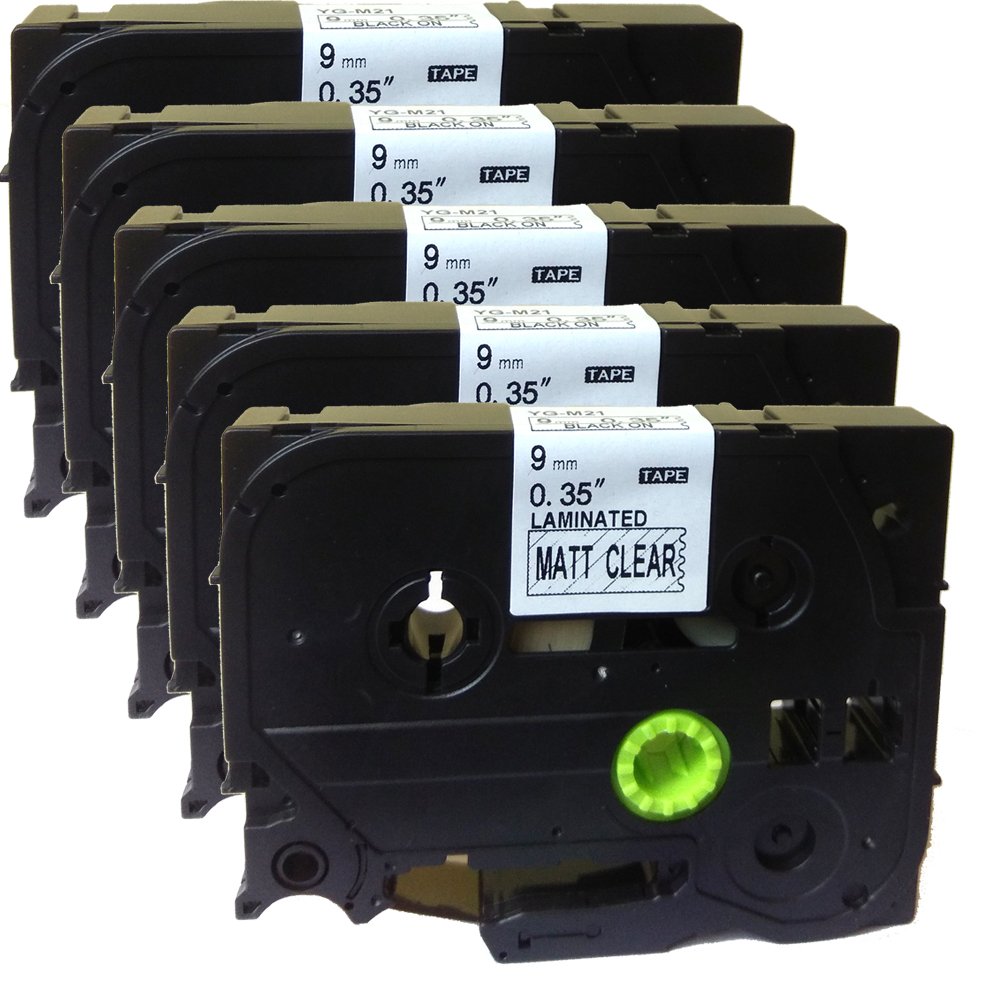NEOUZA 5PK Compatible For Brother P-Touch Laminated TZe TZ Label Tape Cartridge 9mm x 8m (TZe-M21 Black on Matte Clear)