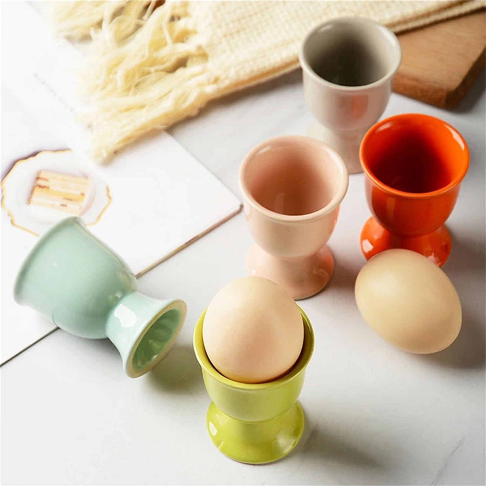 Eierbecher, 3 Stück Keramikhalter, kreative Servierbecher, Frühstück, Bankett(Orange)