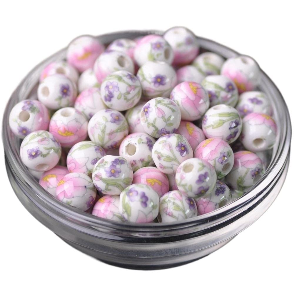 JINFEUGE 10Pcs 10Mm 12Mm Flower Patterns Loose Spacer Beads Round Ceramic Porcelain Lot,for DIY Crafts Bracelet Jewelry Making/6/10Mm