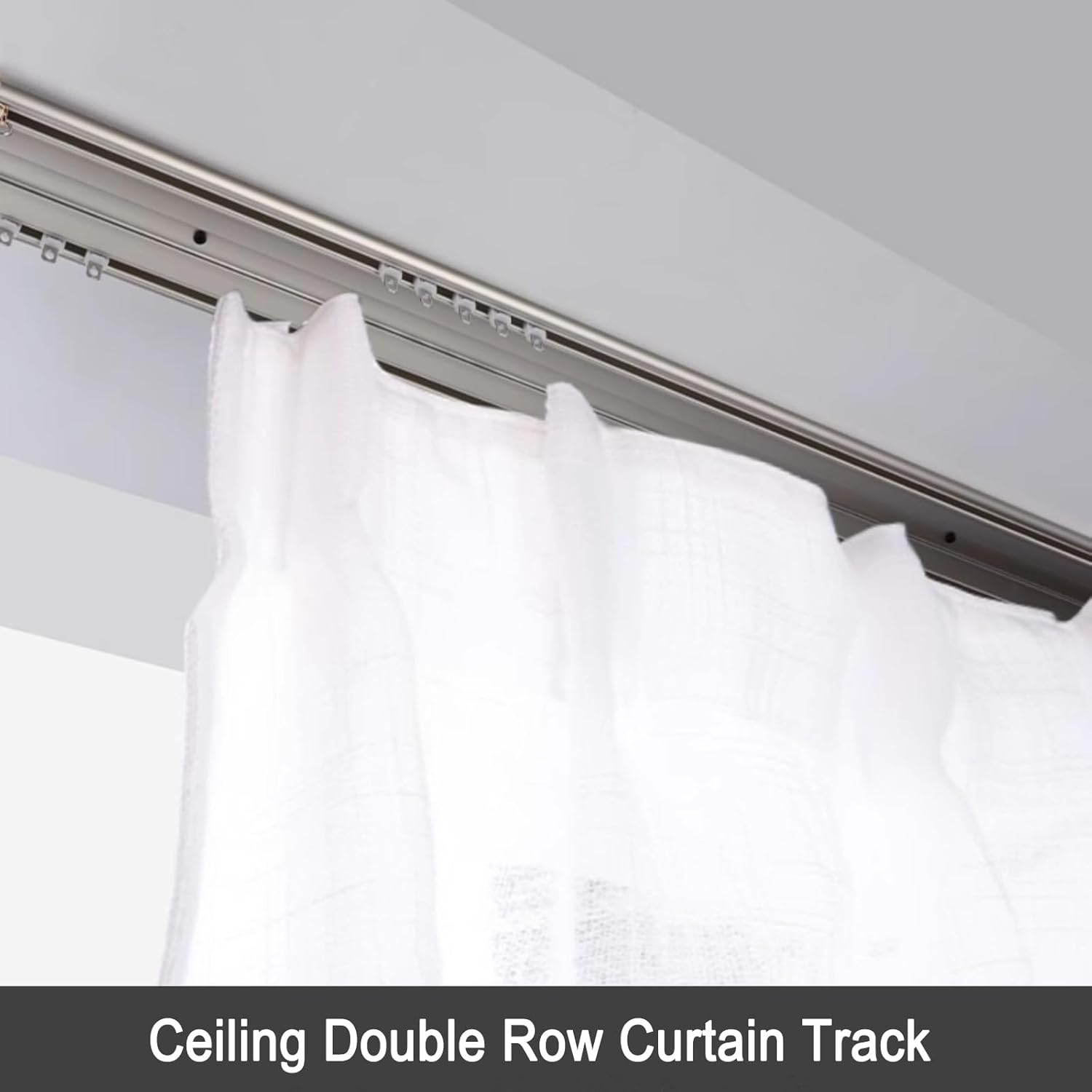 天井取り付けカーテンレール、スライド式カーテンレール、頑丈な金属製天井2列カーテンレール、クラシックフィニアル、カーテン、部屋の仕切