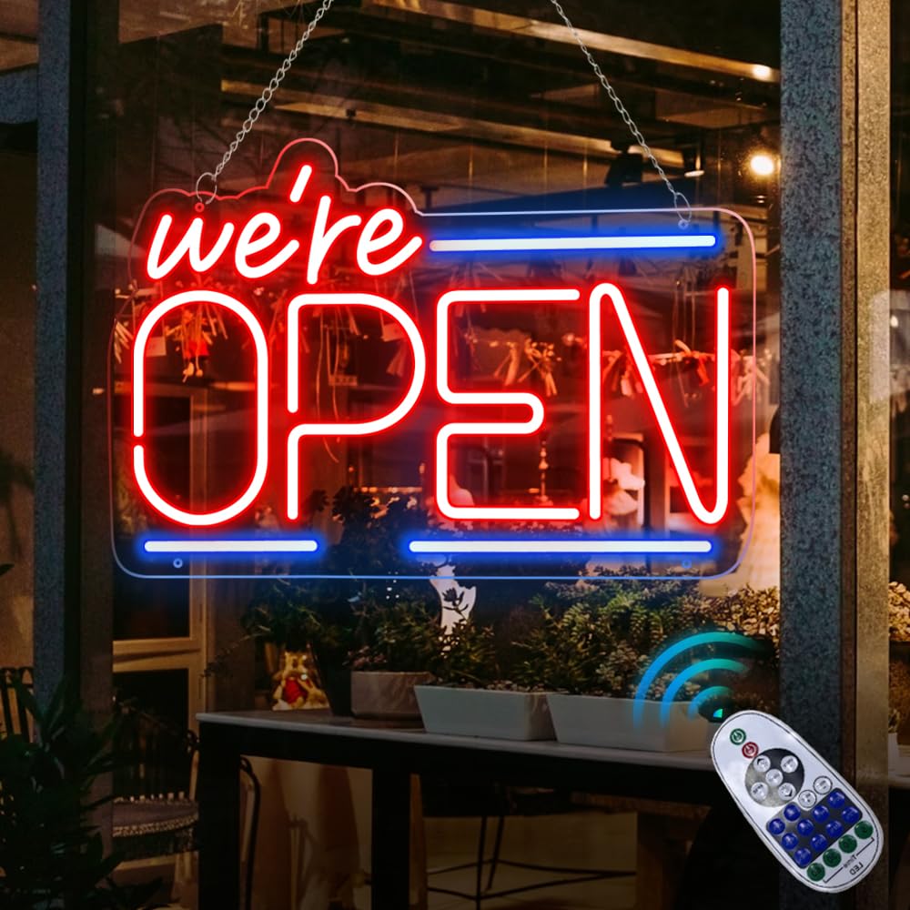 Open Sign for Business Open Neon Sign with Remote for Window Glass