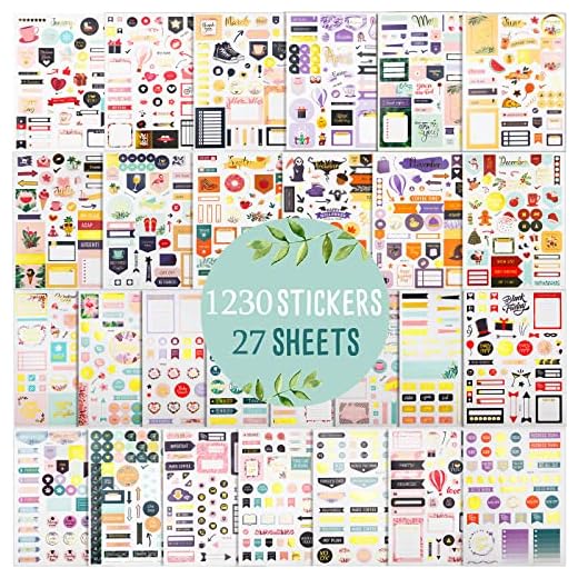 Stickers Bullet Journal, 27 Fogli/1230+ Pezzi Stickers Agenda Planner 2024, Adesivi Bullet Journal per Fai da Te Bullet Journal, Decorare Album, Agenda, Diari, Biglietti di Auguri, Calendari