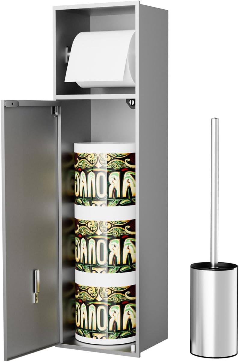 Recessed Toilet Paper Holder with Toilet Brush, 24 Inch Over-Mounted Wall Toilet Roll Holders, Stainless Steel Toilets Tissue Holder Bathroom Storage Brushed Brushed 24 Inch