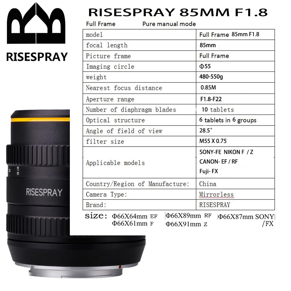 Amazon.co.jp: RISESPRAY 85mm f/1.8 フルフレームマニュアルカメラ