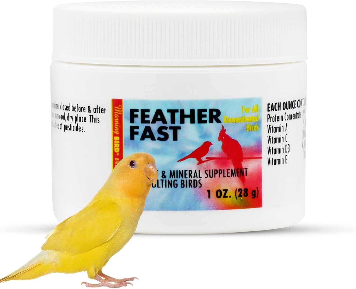 Morning Bird Feather Fast, Dietary Supplement for Moulting Birds, Mix with Bird Food, 1 oz