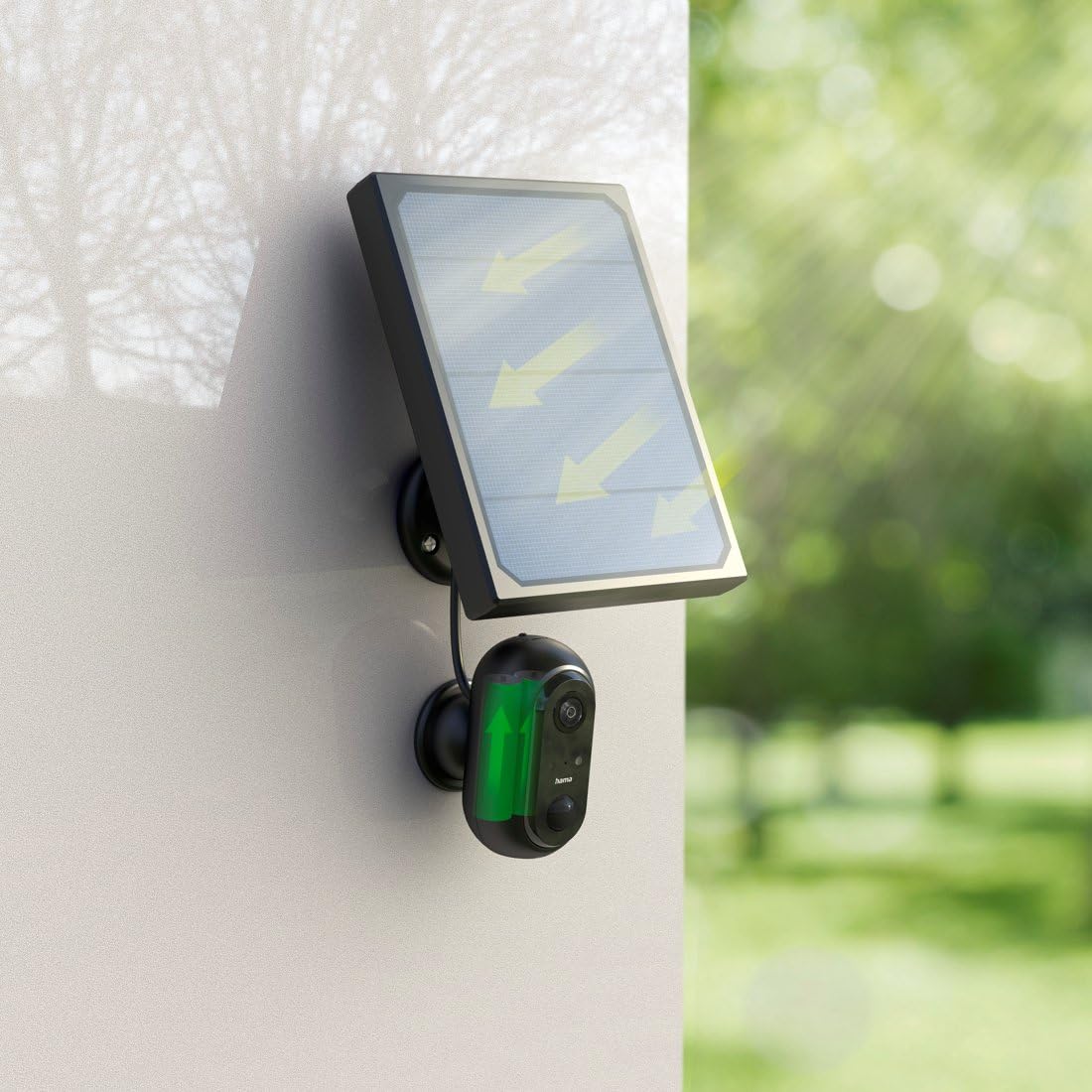 Hama Überwachungskamera (WLAN Kamera f. außen mit Akku u. Solar, Outdoor Kamera per Sprache/App steuern, wetterfeste Außenkamera, Bewegungsmelder, Nachtsicht, 2-Wege-Audio, Aufzeichnung, FullHD) schw.