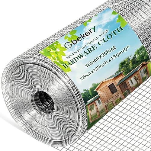 Gbekery Hardware Cloth 1/2 inch 16in x 25ft 19 Gauge Hot-dip Galvanized After Welding Chicken Wire Mesh Roll Garden Plant Welded Metal Wire Fencing Roll Rabbit Cages Snake Fence