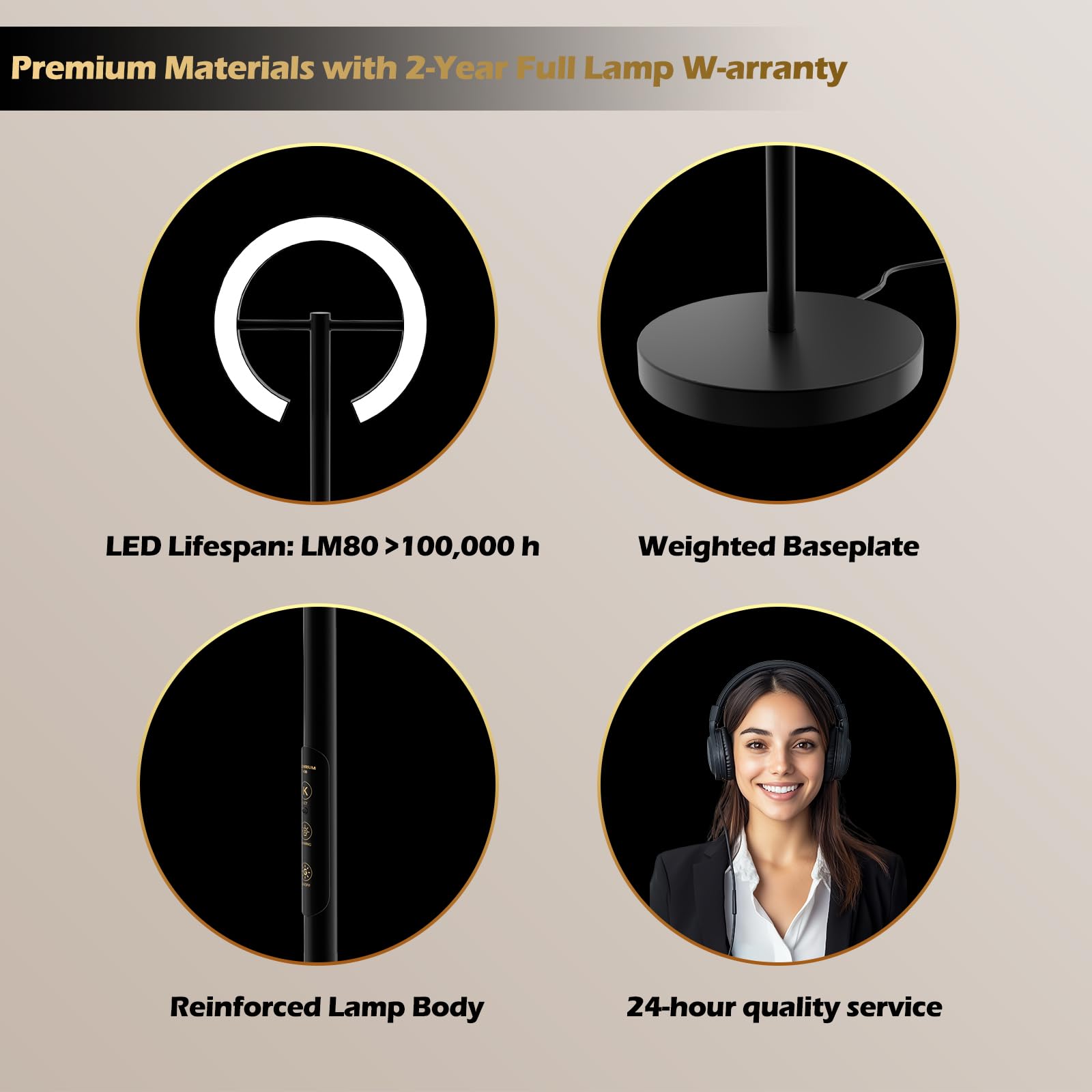 GLOWRIUM 71-inch floor lamp with remote control (batteries not included), UV-free 12,000 lux, 4 color temperatures, tall floor lamp with timer for bedrooms, continuously dimmable, swivel head
