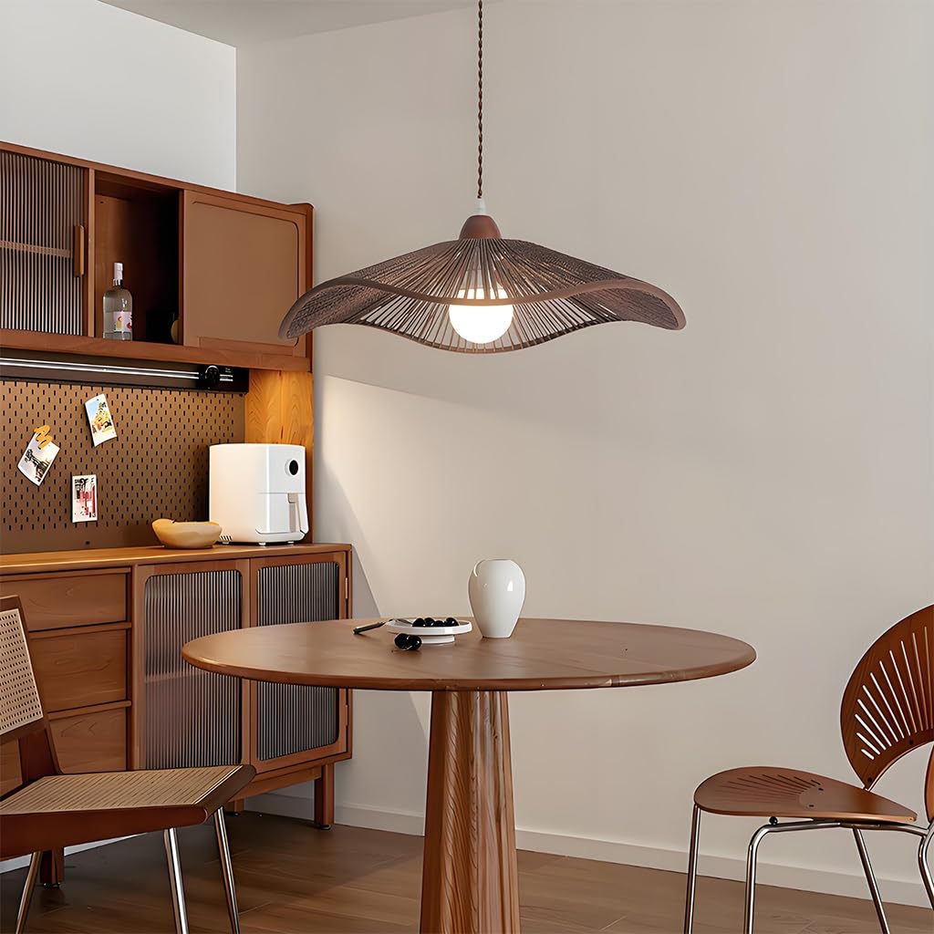 Wabisabi Retro Lámpara Colgante Japonesa Creativa Mano Tejida Cuerda De Cáñamo Lámpara Estilo Bohemio Altura Ajustable Casa De Familia Restaurante Bar Luz Colgante(Walnut color,42cm)