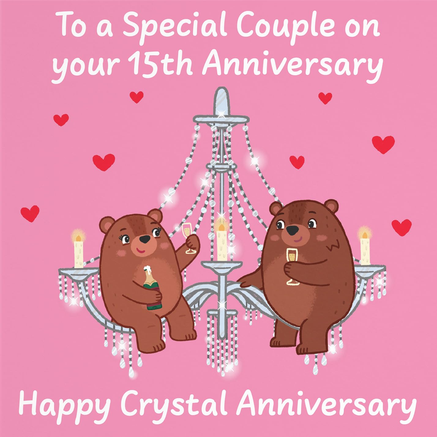Hunts England - Couple 15th Anniversary Card - Crystal Anniversary - 15 Years - Cute Fun Bears Card - Love Story Collection - Image 2