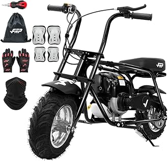 FRP MB40 4-Stroke Mini Bike, 40CC Kids Mini Dirt Bike with No Mixing Oil Need, Easy to Assemble,Goggles, Gloves and Neck Gaiter,18 Mph Max Speed and Support Up to 165 LBS (Black)
