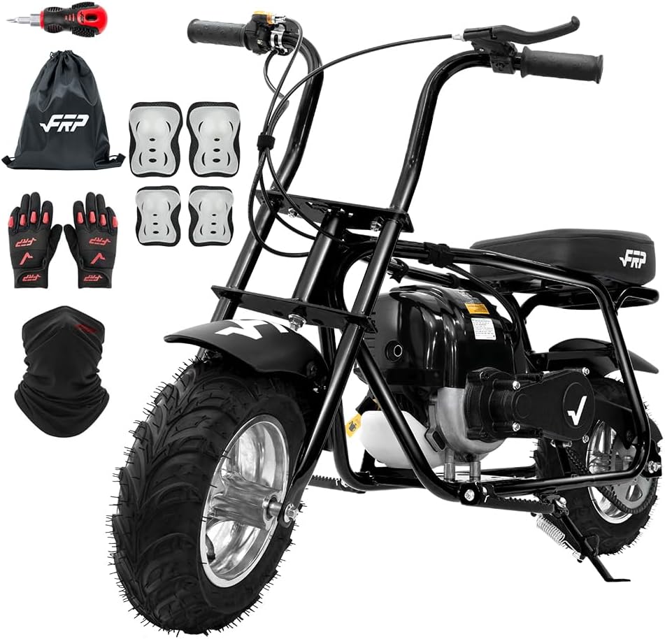 MB40 4-Stroke Mini Bike, 40CC Kids Mini Dirt Bike, No Oil Mixing Needed, Easy to Assemble, Includes Gloves, Neck Gaiter and Protective Gear, 18 MPH Max Speed, Supports Up to 165 LBS (Black)