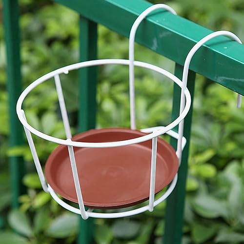 Miniatura 8 de Juego de 5 soportes colgantes para plantas colgantes, cestas colgantes de hierro para macetas, barandillas redondas con bandeja para balcón, patio,