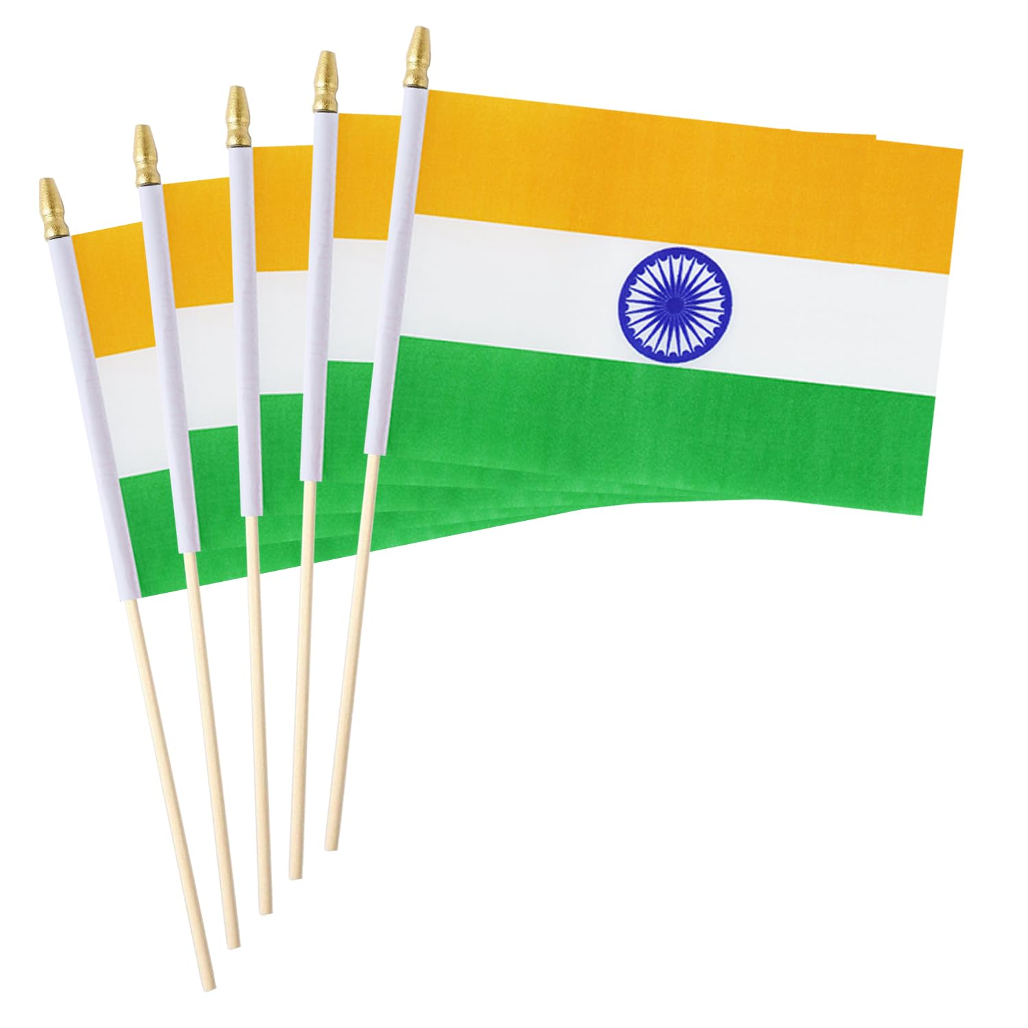 5 Pack Country Small Mini Wood Hand Held Stick Flag,Suitable For Various Holiday Parties, World Cup, National Day, And National Flag Day. (India)