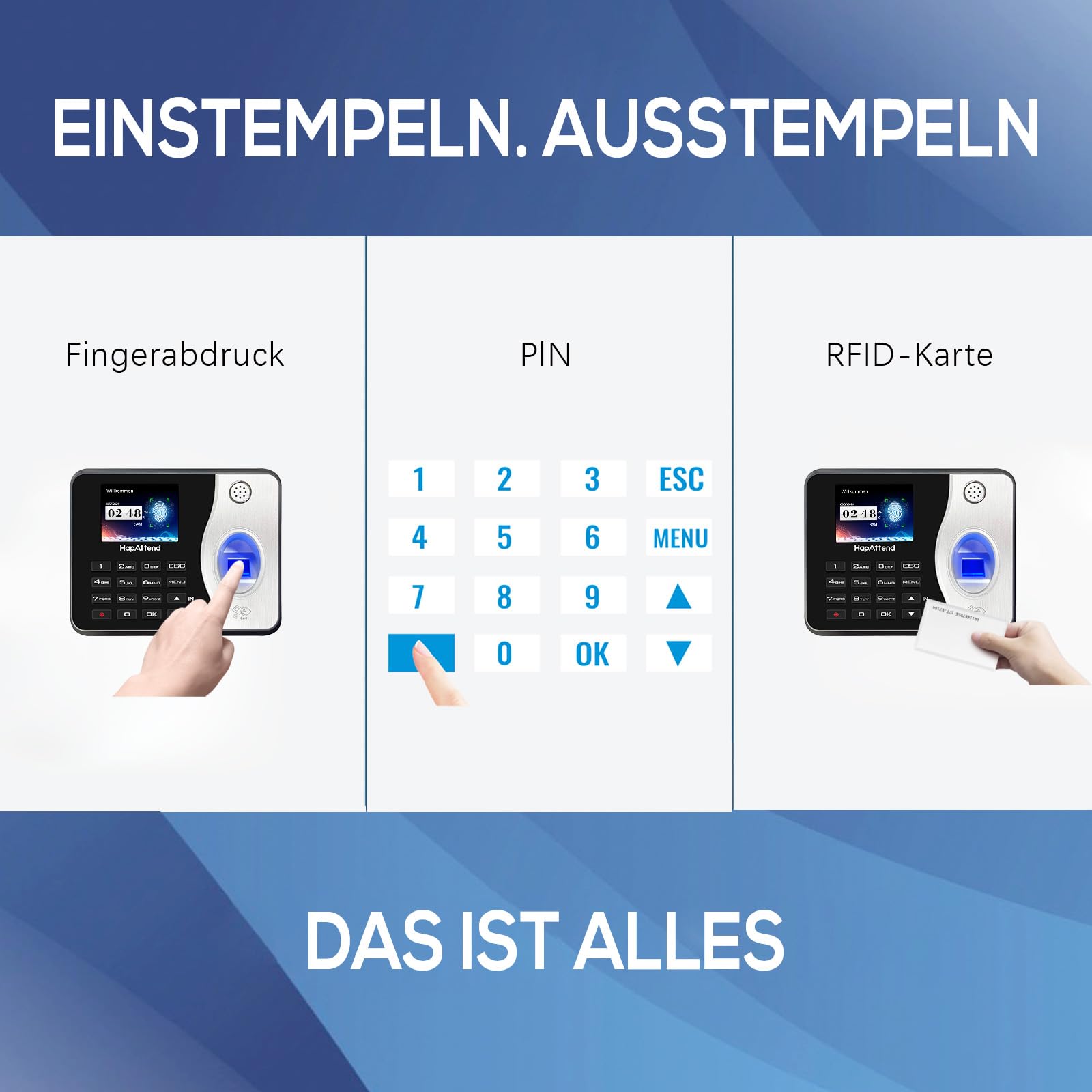 zeiterfassung für kleinbetriebe, Fingerabdruck stempeluhr arbeitszeiterfassung stempeluhr, Deutsche Ausgabe stechuhr zeiterfassung Mitarbeiter mit 5 RFID (0 monatliche Gebühren H3)