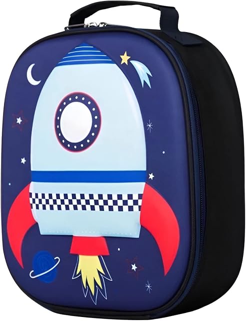 Kids Lunch Bag Thermally Insulated 3D Embossed School Nursery Picnic Boys Girls (Blue Rocket) (SY-B1417)