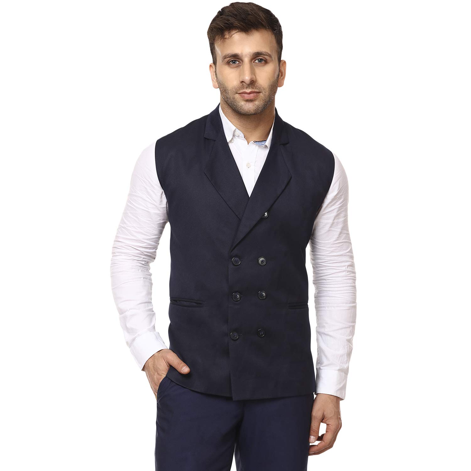 Plain Chinese Collar Sleeveless Cotton Poly Waist Coat