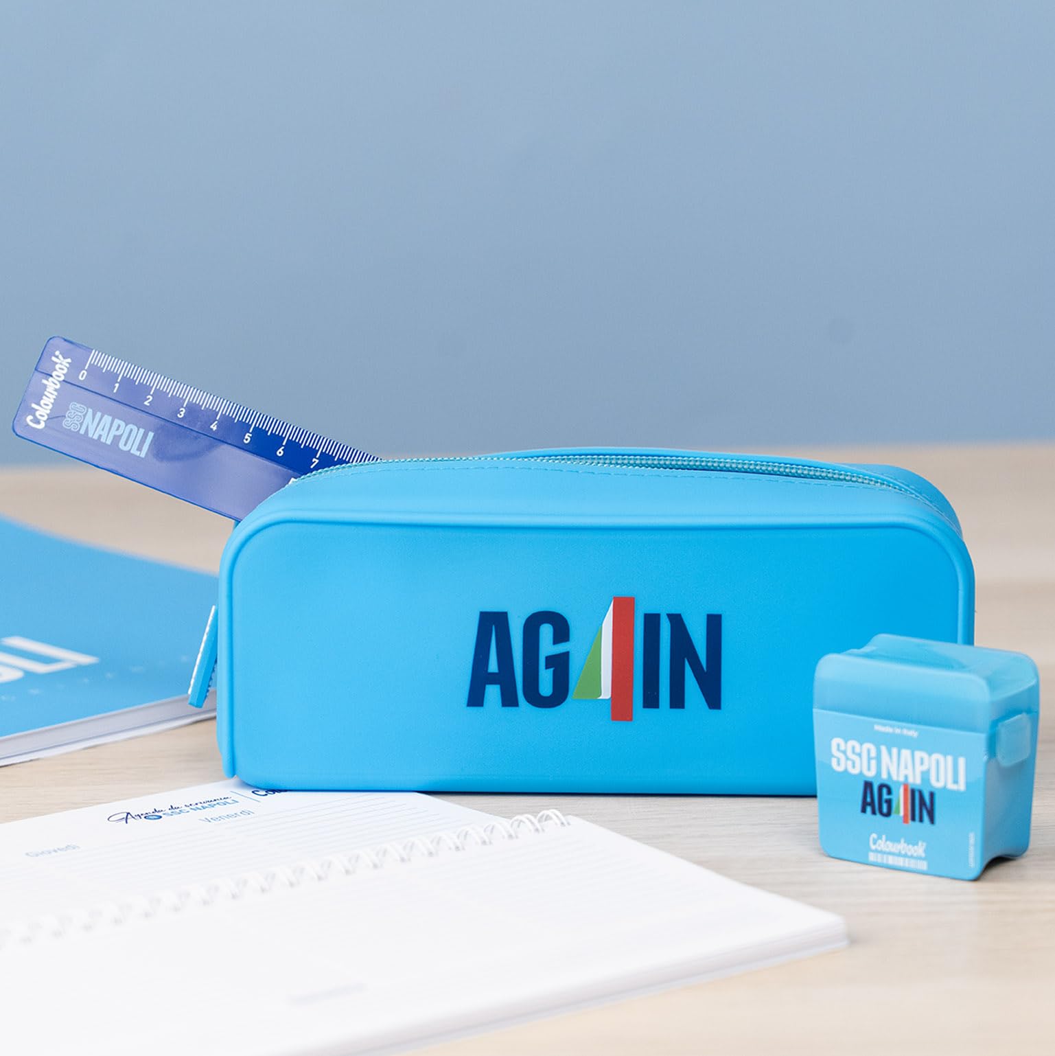 Colourbook Astuccio SSC Napoli Azzurro Silicone Lavabile Portapenne Scuola Logo 3D Zip Gadget Calcio 19,5x7x5,5 cm