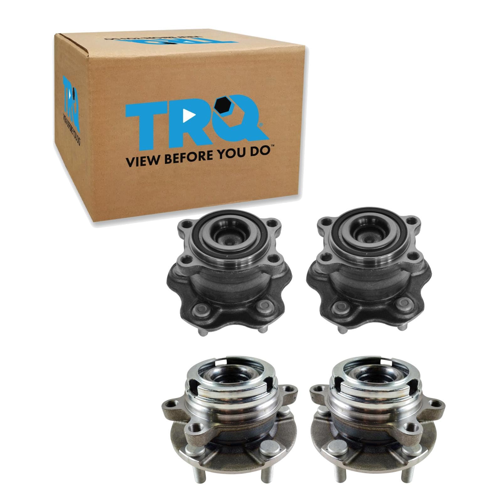 TRQ Front and Rear Wheel Bearing and Hub Assembly Set 4 Piece