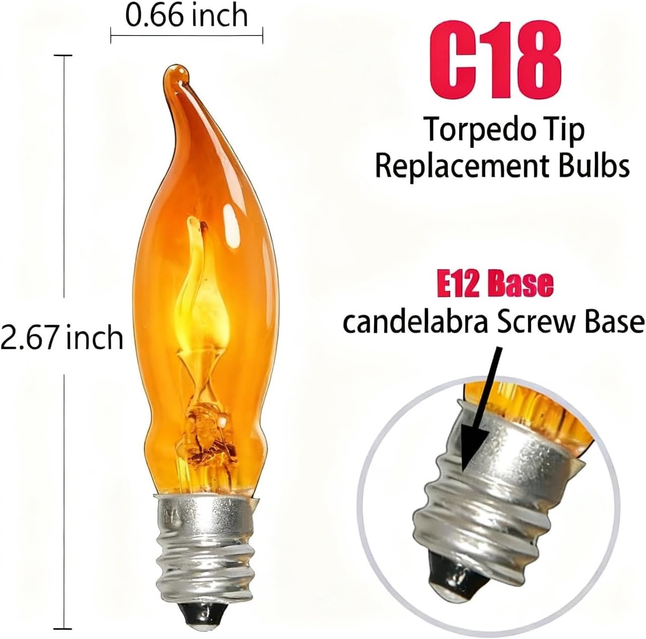 Flicker Flame Light Bulbs, Flicker Flame Shaped Light Bulbs, Flickering Orange Glow Replacement Bulbs E12 Candelabra Light Bulb, 12 Pack, 1 Watt