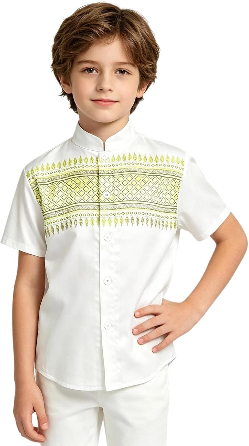 Mufeng Boys Summer Top Printed Tanks Top Ethnic Shirts