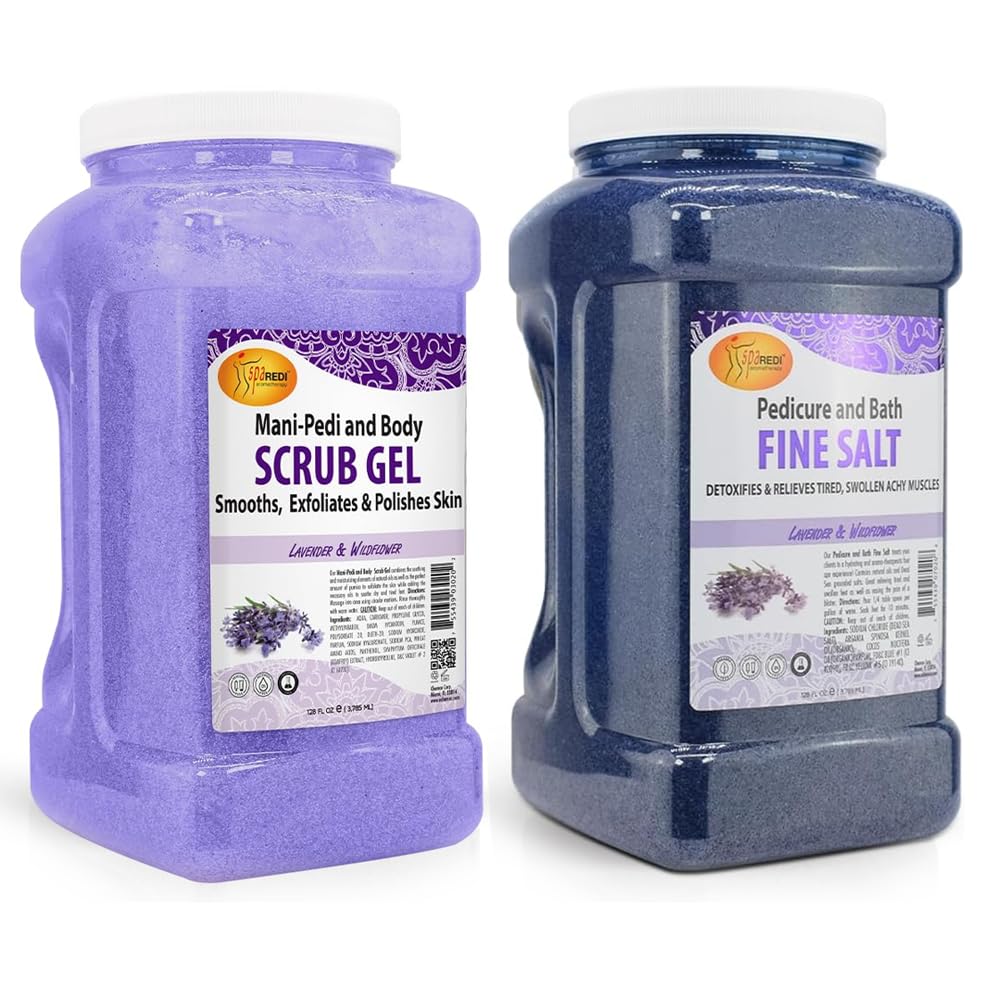SPA REDI Detox Foot Soak & Exfoliating Scrub, Lavender and Wildflower, 128 Oz Each - Hydrating Pedicure & Body Exfoliator, Softens and Moisturizes Skin
