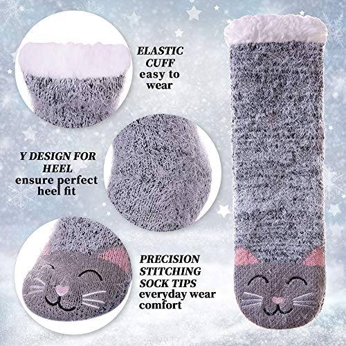 LANLEO Fuzzy Slipper Socks For Women with Grippers Winter Warm Thick Plush Fleece Lining Non Slip Animal Home Socks4