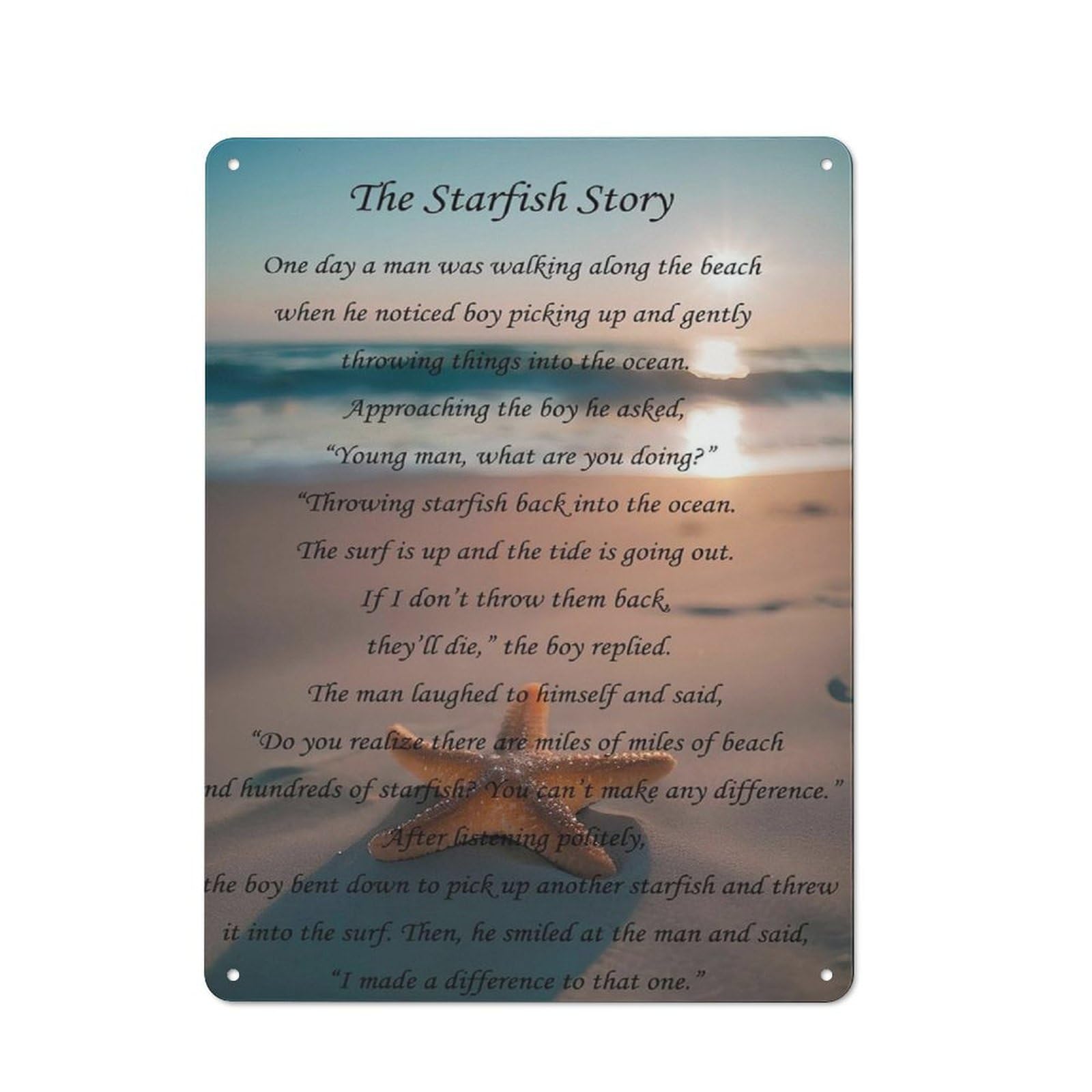 ACDOET Rustic Metal Tin Sign Inspirational Quote Starfish Story Poster Wall Art Living Room Wall Art Bedroom Wall Decor Print Modern Art 12x16 Inch