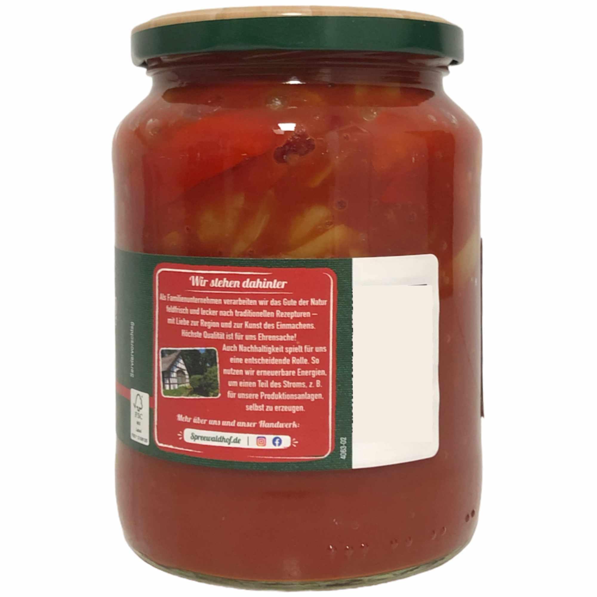 Spreewaldhof Premium Letscho-Gemüse ungarischer Art 6er Pack (6x720ml Glas) + usy Block