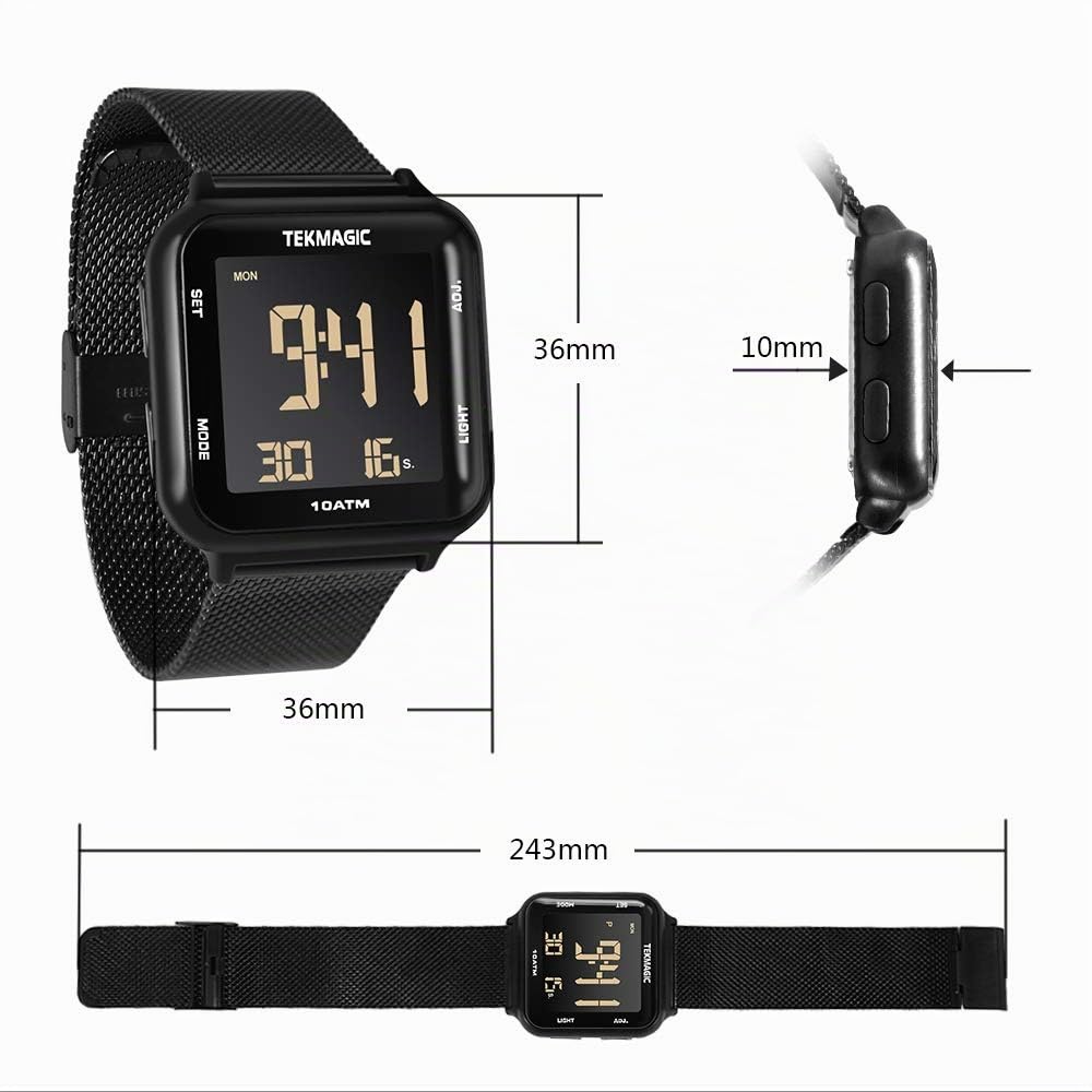 Reloj Natación Sumergible Hombre Impermeable 100 Metros con Banda de Acero Inoxidable, Despertador, Cronometro, Hora Dual, Calendario, Formato de 12 o 24 Horas