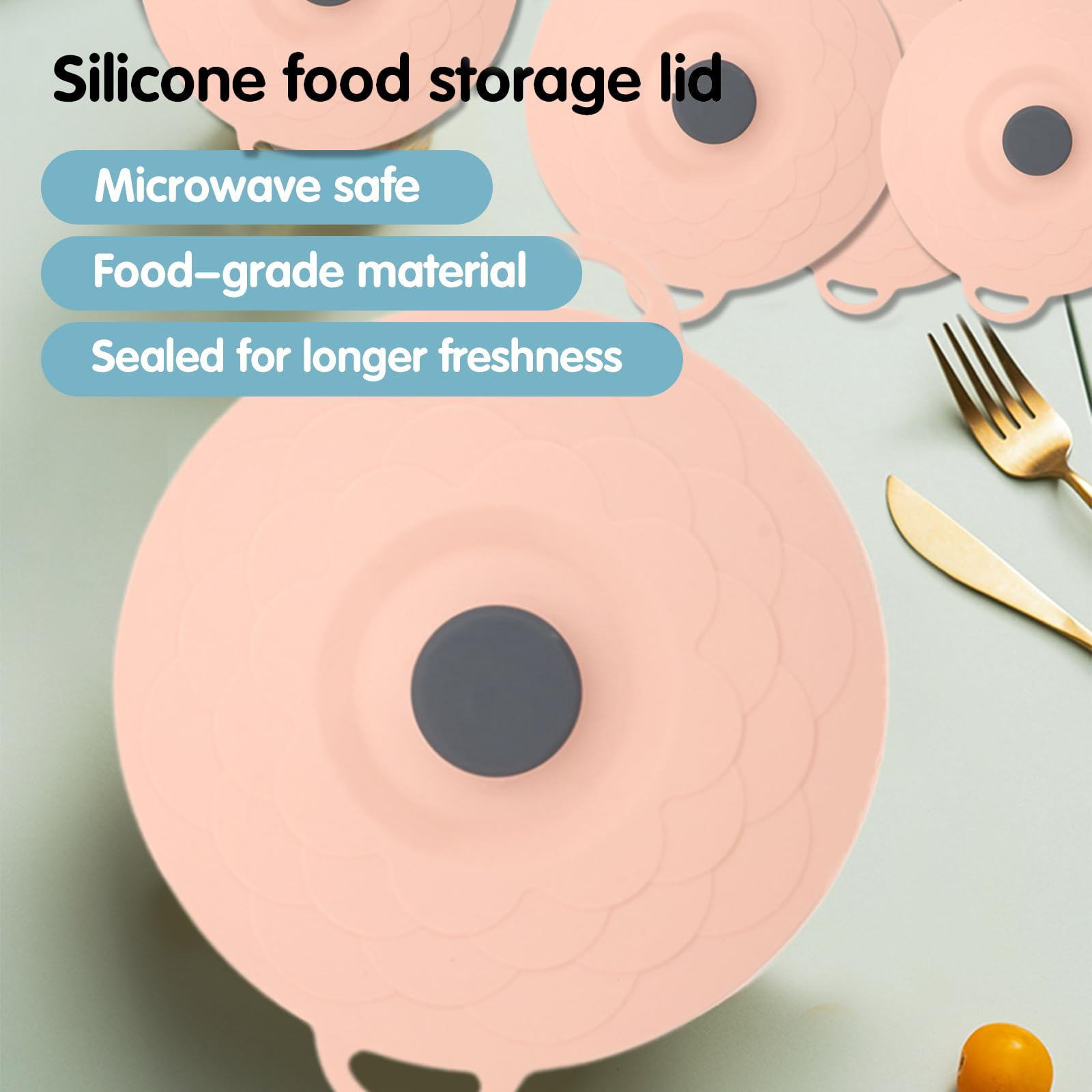 Coperchio in silicone, 5 pezzi, riutilizzabile, in silicone, 5 misure, antipolvere, resistente al calore, con effetto di aspirazione per cucina, Rosa