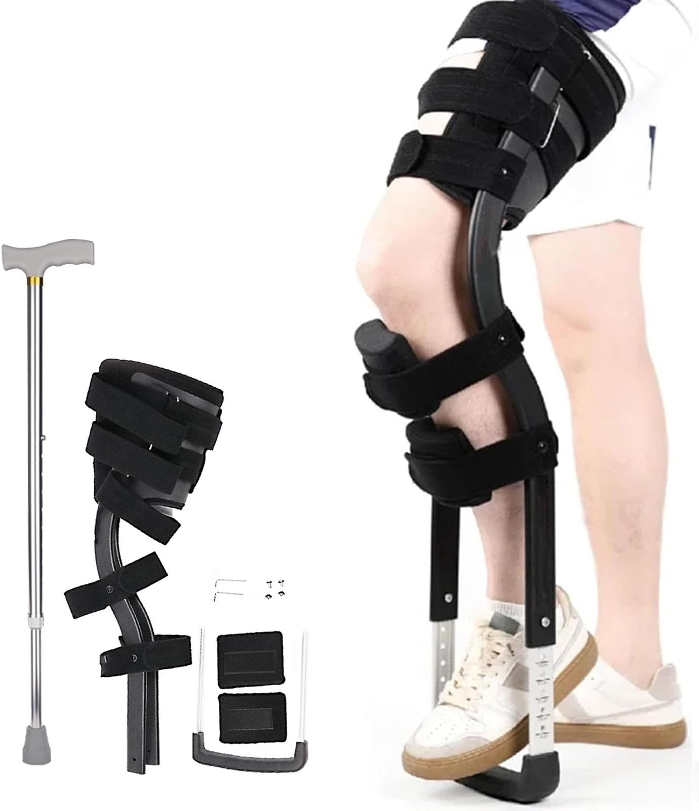 Knee Crutches for Adults, Anti-Slip Knee Crutch, Height Adjustable, Hands Free Crutch, Freedom Leg Brace for Walking Injury Ankle Fracture Plantar Fasciitis