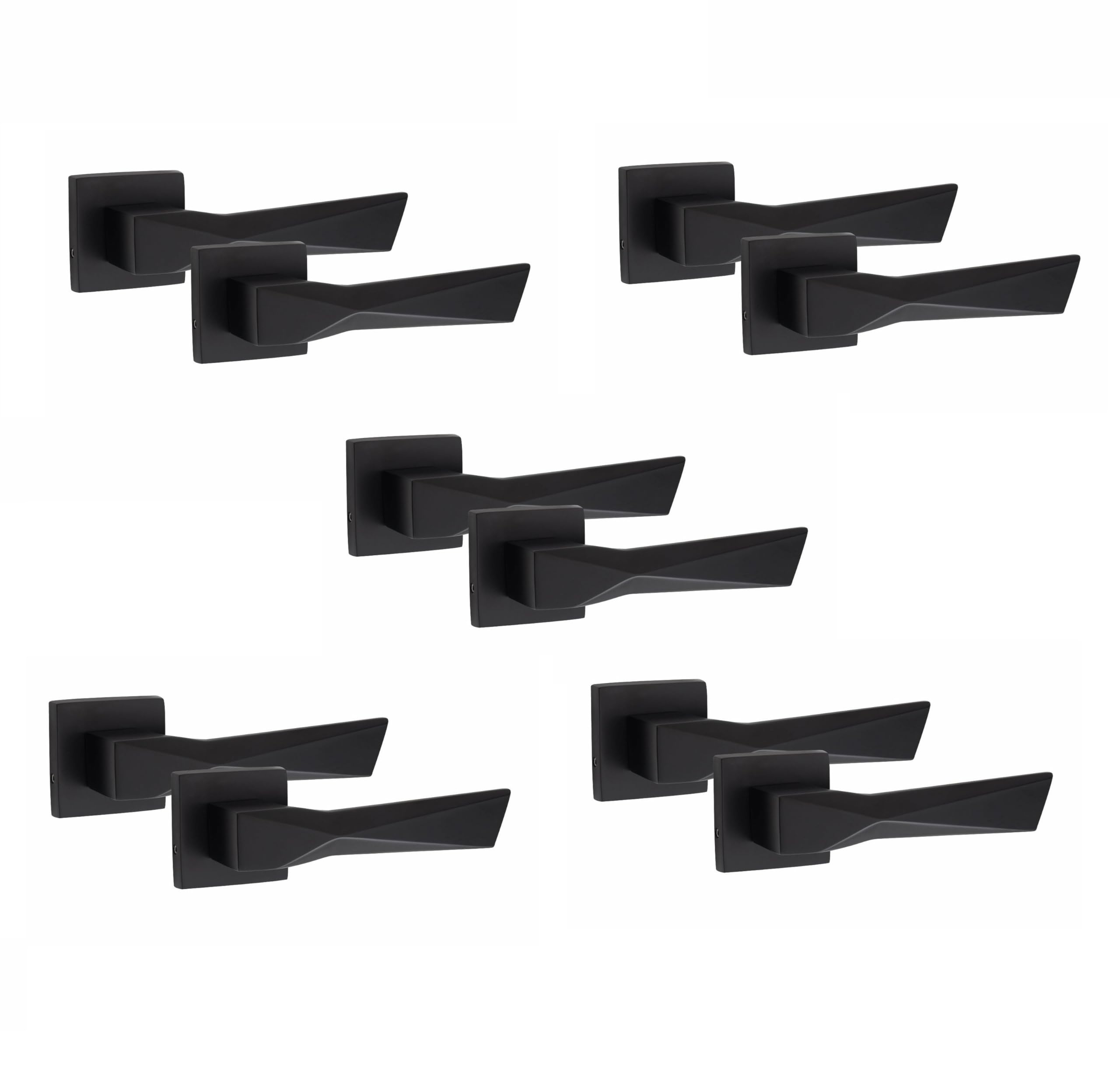 Golden Grace 5 Pair Modern Aura Design Matt Black Premium Door Handles Square Rose
